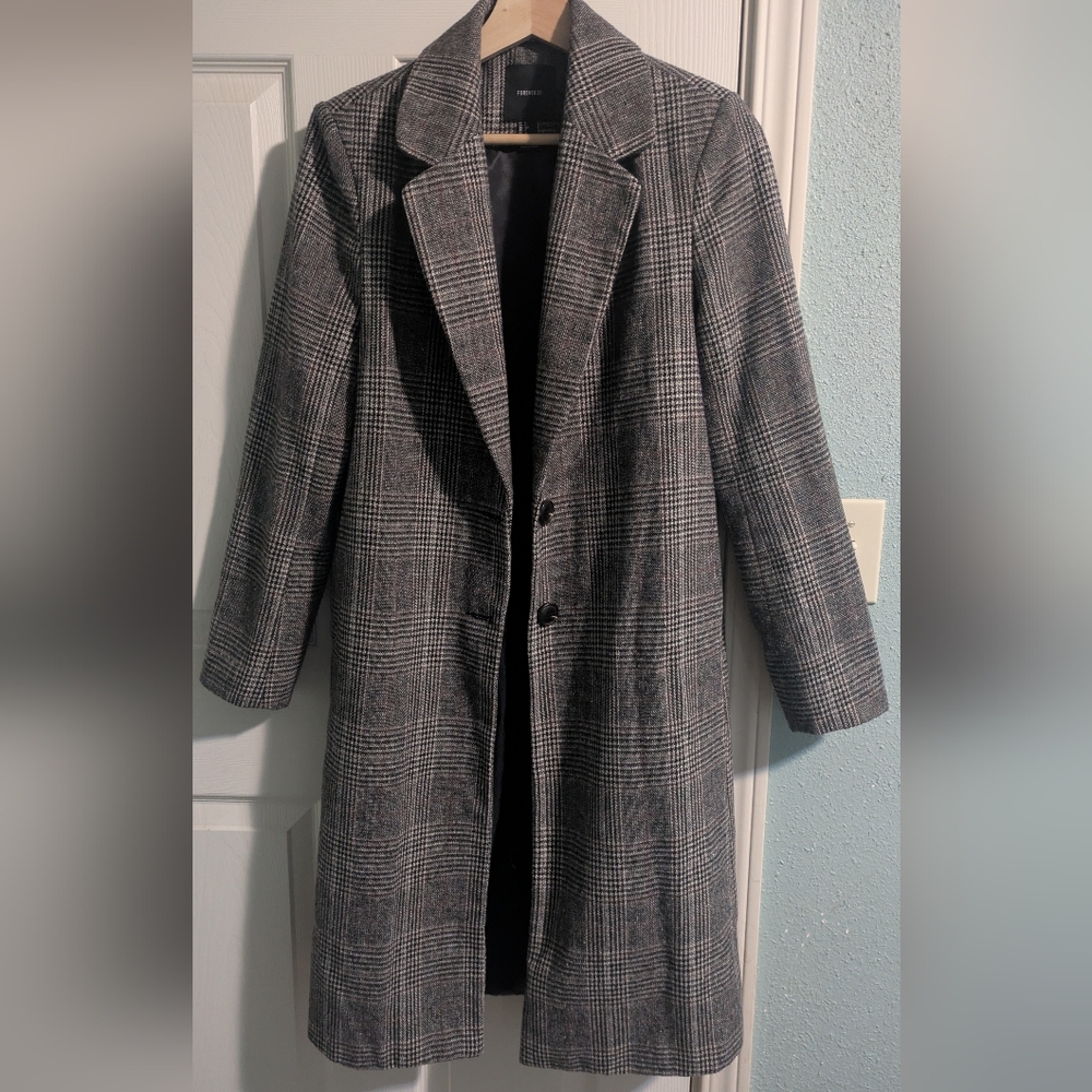Forever 21 Grey Houndstooth Plaid Coat